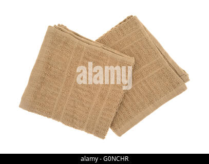 Top view of two folded kitchen dish cloths isolated on a white background. Stock Photo
