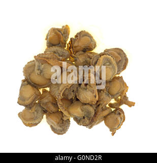 Top view of a portion of smoked scallops isolated on a white background. Stock Photo