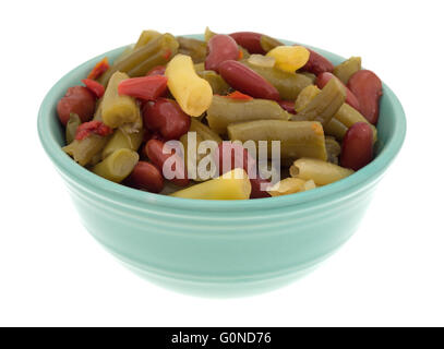 Side view of three bean salad in a small bowl isolated on a white background. Stock Photo