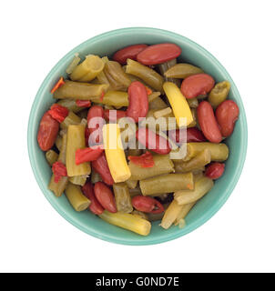 Top view of three bean salad in a small bowl isolated on a white background. Stock Photo