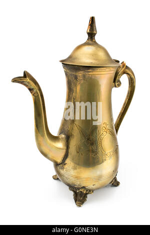 Antique Brass Teapot Isolated On White Stock Photo, Picture and