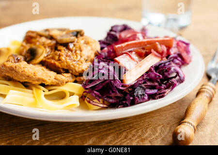 TVP Medallions and Red Cabbage with Rhubarb Sauce