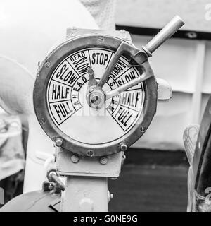 B-W image of a  engine room telegraph,  old steamship Stock Photo