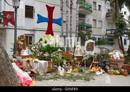 May crosses Cruces de Mayo Festival in Estepona, Andalucia, Spain. Plaza del Rocío. Stock Photo