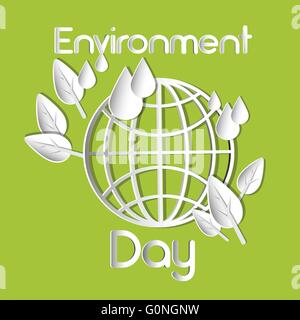 World Environment Day Earth Planet Globe Water Drops Leaves Stock Vector