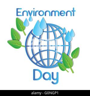 World Environment Day Earth Planet Globe Water Drops Leaves Stock Vector