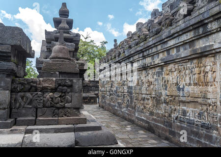 Inside ancient Borobudur temple Stock Photo