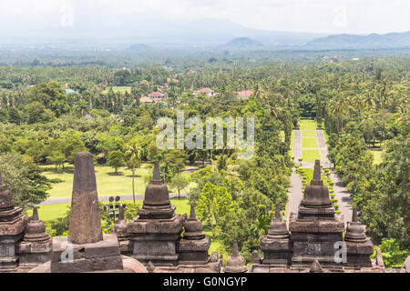View on landscape from Borobudur temple Stock Photo