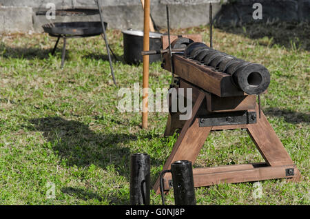 Old piece of artillery in medieval fair in Pisa Stock Photo