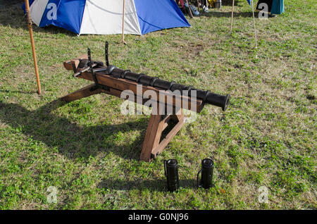 Old piece of artillery in historical re-enactment in Pisa Stock Photo