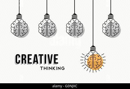 Modern creative thinking concept design, human brains in black and white with colorful one getting an idea. EPS10 vector. Stock Vector
