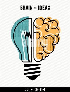 Brain and ideas, innovation at work business concept design in flat line art modern illustration. EPS10 vector. Stock Vector