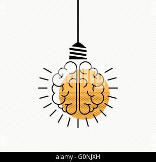 Bright ideas simple concept design. Human brain as light bulb lamp in clean modern line art style. EPS10 vector. Stock Vector