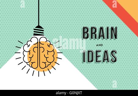 Brain and ideas concept illustration in modern flat art design with retro elements. EPS10 vector. Stock Vector