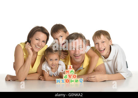 Family playing with cubes Stock Photo