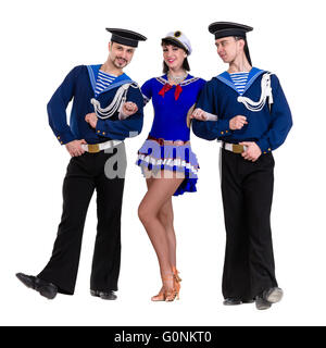 dancer team dressed as a sailors posing on an isolated white background Stock Photo