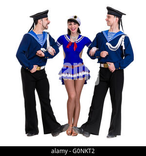 dancer team dressed as a sailors posing on an isolated white background Stock Photo