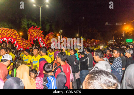 Chinese Dragon festival in Yogyakarta at night Stock Photo