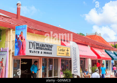 Diamonds International shop in the duty free shopping area in the port at St John's, capital city, Antigua and Barbuda Stock Photo