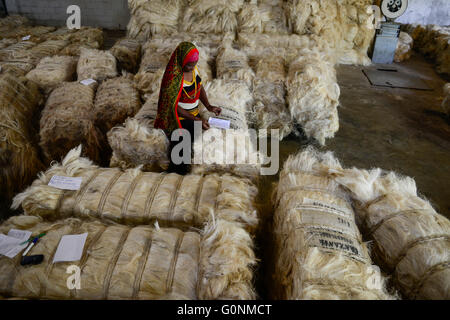 TANZANIA Tanga, Sisal industry, Tancord 1998 Ltd., processing of sisal fibres to yarn rope mat carpet / TANSANIA Tanga, Sisal Industrie, Tancord ein Unternehmen der Katani Gruppe  Verabeitung der Sisalfaser zu Garn, Seil, Matte, Teppich Stock Photo