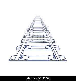 Perspective view of straight Train track. Sketch Outlines. Stock Vector