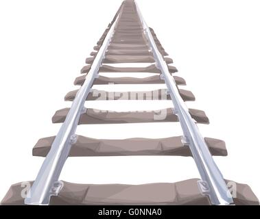 Perspective view of straight Train track. Aquarell style. Stock Vector