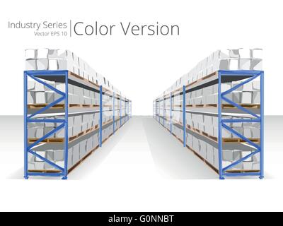Vector illustration of Warehouse Shelves, Color Series. Stock Vector