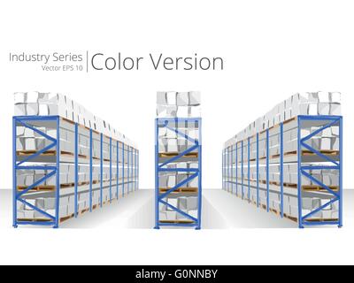 Vector illustration of Warehouse Shelves, Color Series. Stock Vector