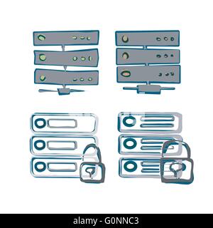 Sketch style Vector of Server Icon. Color scheme. Stock Vector