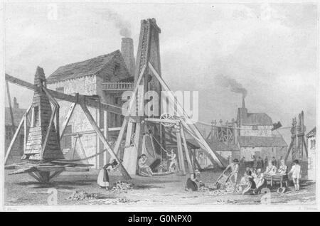 CORNWALL: Dolcoath Copper Mine, Camborne, antique print 1831 Stock Photo