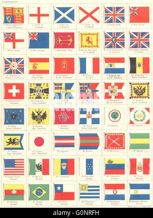 NATIONAL FLAGS. Ensigns, Royal & Imperial Standards. JOHNSTON, 1899 old map Stock Photo