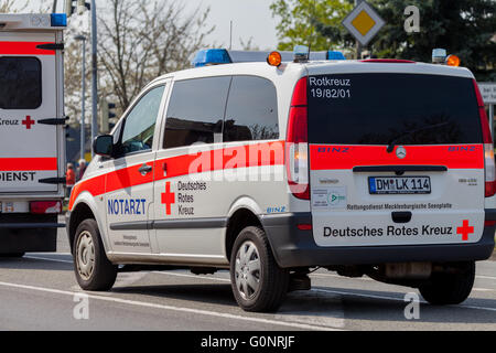 ALTENTREPTOW / GERMANY - 1. MAY 2016: german emergency ambulance (NOTARZT) car stands on the street in altentreptow on may 2016. Stock Photo