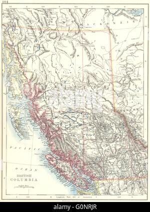 BRITISH COLUMBIA. Province map. Railroads. Vancouver island. JOHNSTON, 1899 Stock Photo