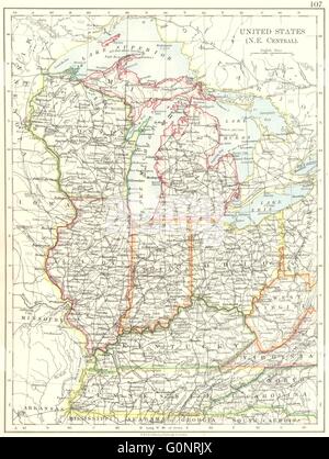 USA MID WEST. Wisconsin Michigan Illinois Ohio Indiana Kentucky TN, 1899 map Stock Photo