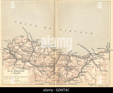 SPAIN: De St Sebastien A Bilbao, 1921 vintage map Stock Photo