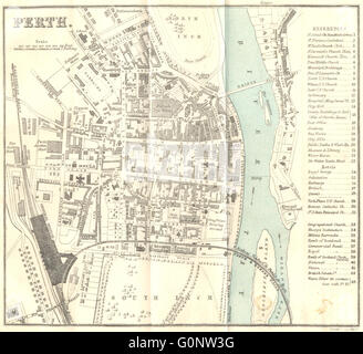 SCOTLAND: Perth town city plan, 1887 antique map Stock Photo