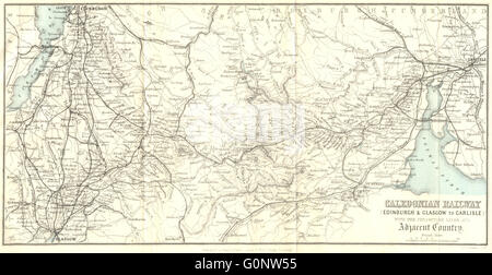CALEDONIAN RAILWAY: Edinburgh Glasgow Carlisle, 1887 antique map Stock Photo