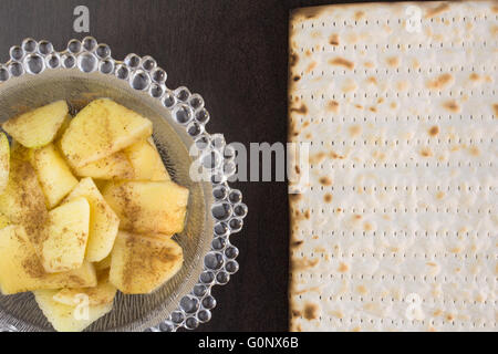 Passover meal of matzo and charoses Stock Photo