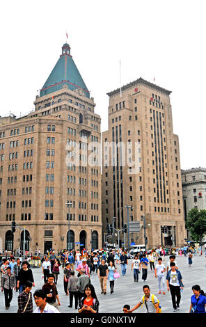 Peace hotel and Bank of China on the Bund Shanghai China Stock Photo