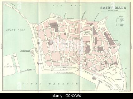 SAINT MALO town/city plan de la ville. Ille-et-Vilaine, 1914 antique map Stock Photo