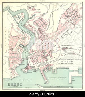 BREST town/city plan de la ville. Finistère, 1914 antique map Stock Photo