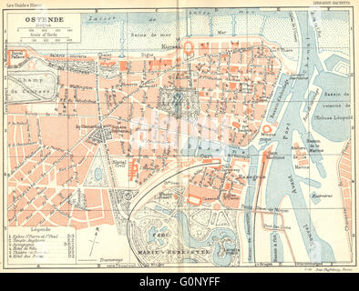 BELGIUM: Ostend Oostende Ostende. Town city ville plan carte map, 1924 Stock Photo