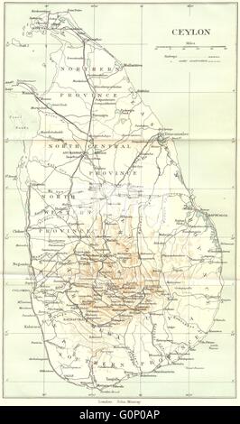 CEYLON: Ceylon (Sri Lanka) map showing railways towns. British India, 1924 Stock Photo
