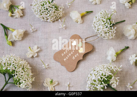 Happy Mothers Day words. Beautiful and tender bouquet of flowers in the hat  box, nice present concept, banner size Stock Photo - Alamy