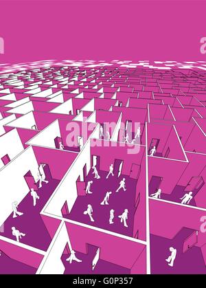 lost and confused people in endless cubical labyrinth Stock Vector