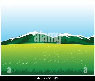 Beautiful landscape with mountain and glade with flower Stock Vector