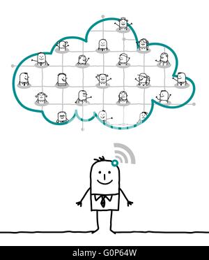 cartoon characters and cloud - network Stock Vector