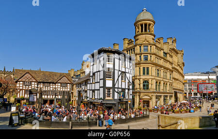 The Old Wellington Inn and Sinclairs Oyster Bar, popularly known as 'The Shambles' in Exchange Square Manchester, England Stock Photo