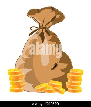 Cartoon big old bag with gold coins isolated on transparent background ...