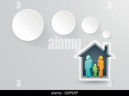 Vector illustration of real estate themed house with family. Stock Vector